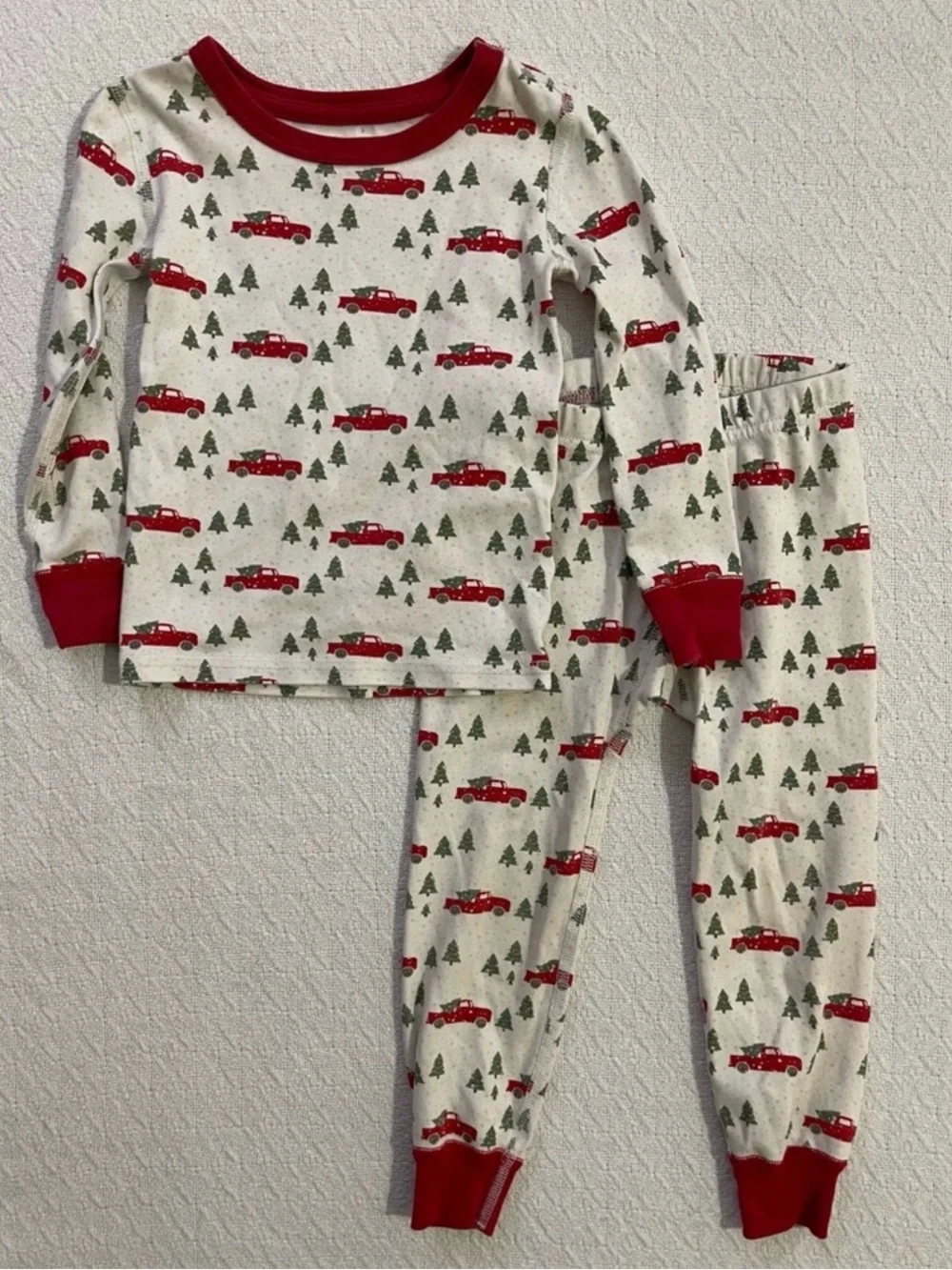 Pajamas for Peace Pima Cotton Trim a Tree Pajama Set with Red Trucks